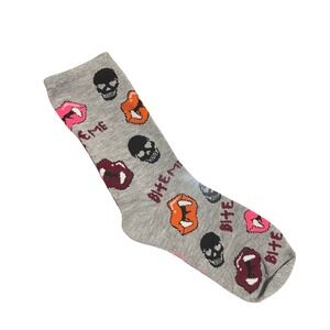 NWOT‎ Betsey Johnson Bite Me Vampire Lips Socks Gray Multi-Novelty Halloween Fun